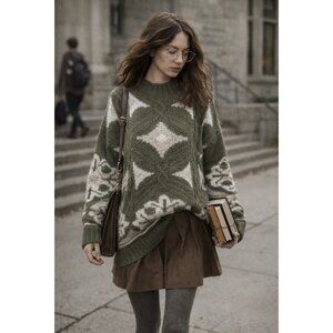 Forenza Cable Knit Sweat Fuzzy Mohair Blend Sz M Oversize Indie Academia Classic